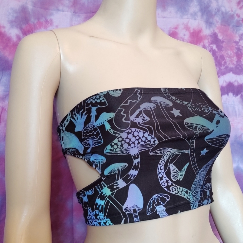 Dolls Kill Shroom Reflective Rave Cutout Tube Top